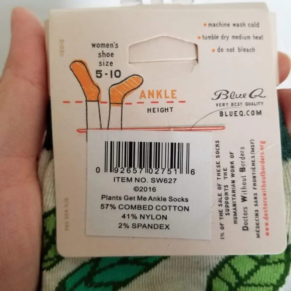 NEW Blue Q Plants Get Me Ankle Socks Shoe Sz 5-10